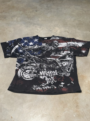 Y2K AOP Miami Ink Biker Skeleton American Flag