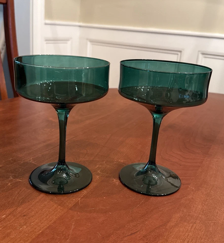 Anthropologie Teal Morgan Coupe Glasses Margarita Martini Ice Cream Lot  Of 2 - Image 4 of 4