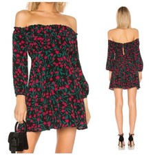 LOVERS + FRIENDS Britta Black Rosebud Floral Off Shoulder LS Mini Dress Size S