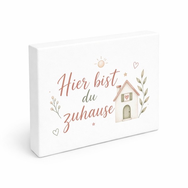 Holzbild In 20X15 Cm Hier Bist Du Zuhause - Hausmotiv Holzdeko Mit Spruch: Hier-image