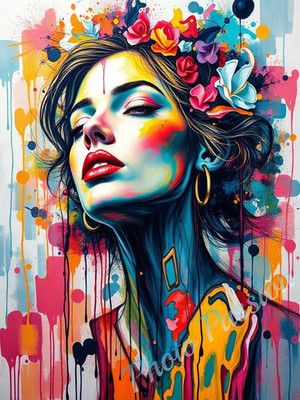 Foto A4 Portrait Frau Kunst Straße Farben Poster Kunstdruck Deko (4026)