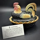 Fenton Art Glass 2001 Folk Art Collection Rooster Hen On Nest, Rogers *Chipped*