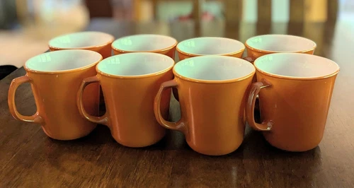 Lot of 8 Vintage Pyrex Burnt Orange Rust Glass Coffee Mug Cup KB7