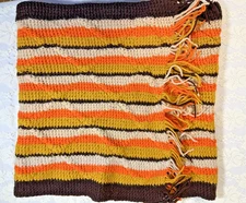 Vintage Crochet Soft Fall Colored Afghan Throw Lap Blanket 20X66 Inches