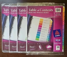 Lot of 4 Packs AVERY Ready Index Reference Dividers 10-Tab 11135-R12110 NOS