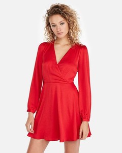 red long sleeve fit and flare dress
