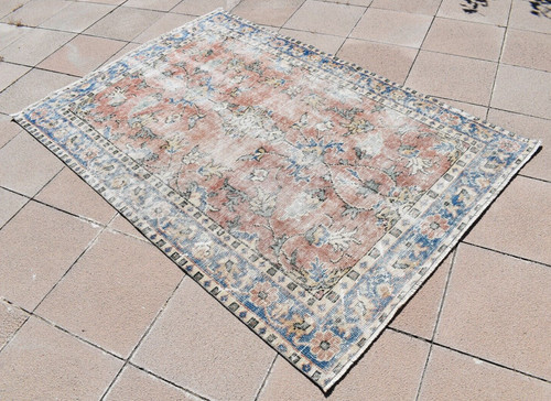 Vintage Turkish Rug 54'' x 80'' Muted Dye Rug Hand-knotted Oushak Wool Rug