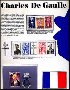 CHARLES DEGAULLE Display Stamp Sheet W/ DE Gaulle Commemoratives FREE US SHIP