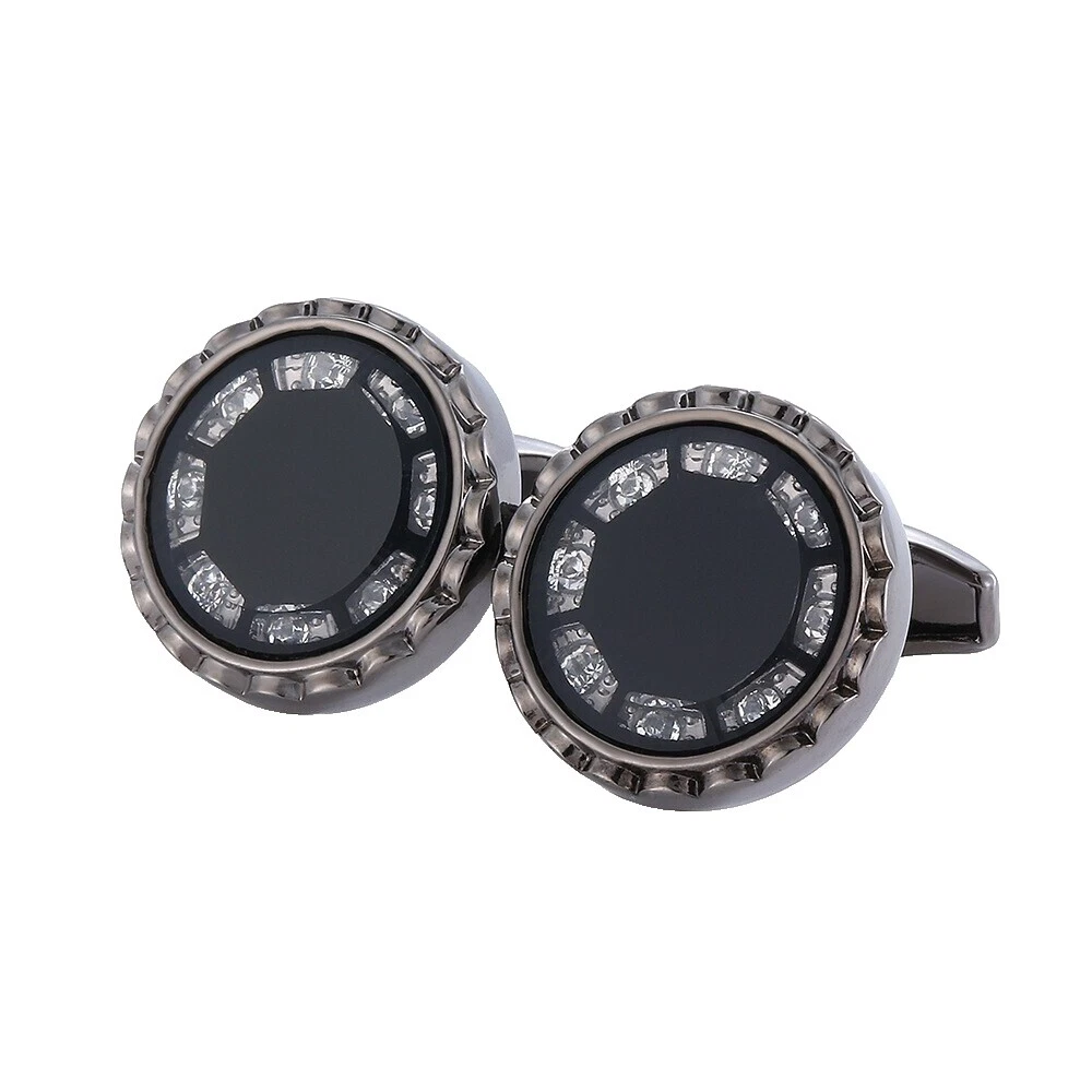 Запонки из нержавеющей стали черные кристальные для мужчин