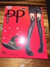 NEW Pretty Polly Witches Hat Tights Blacks One Size Fits Most- To 160lbs & 5'10"