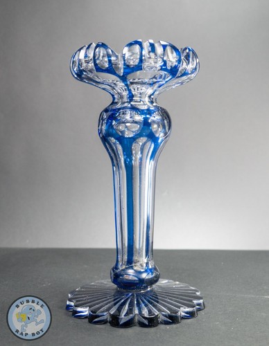 Lustre Mantle Faceted Crystal Cut To Clear Glass Cobalt Blue Antique 19h Century - Picture 4 of 14
