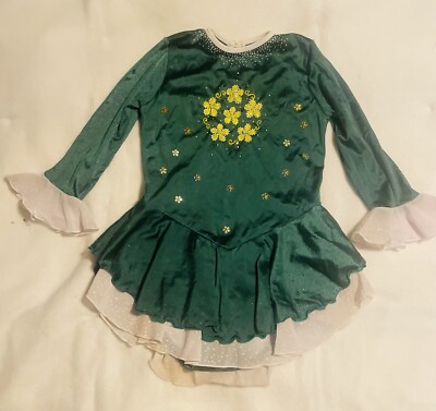 Green Beaded Flower  Child s Dance Figure Skating Leotard