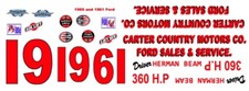  19 Herman Beam Carter Country 1960-61 Ford 1/64th HO Scale Slot Car Decals