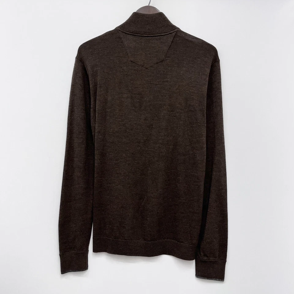 Suéter Robert Graham Para Hombre Talla Grande 1/4 Cremallera 100% Lana Marrón Tejido Manga Larga Foto 4 de 4
