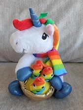 Lighted 11  Gemmy Rainbow Unicorn Animated Sing Pot of Gold Deck The Halls Xmas