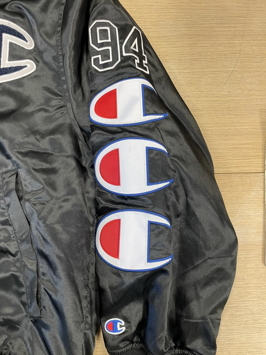Supreme Champion Hooded Satin Varsity Jacket Size Small Black New