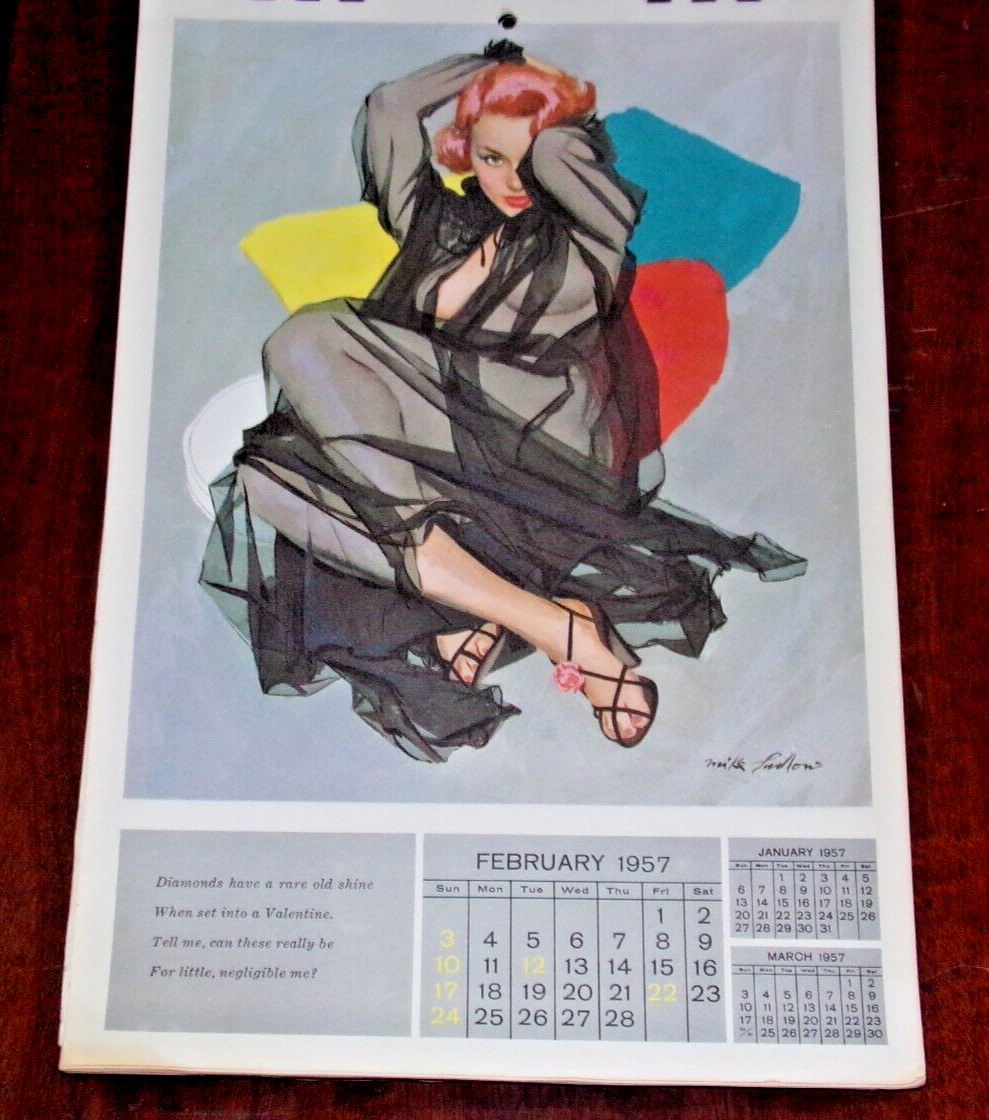 Vintage 1957 ESQUIRE 12-Month Calendar, Pin-Up Girl Art by Mike