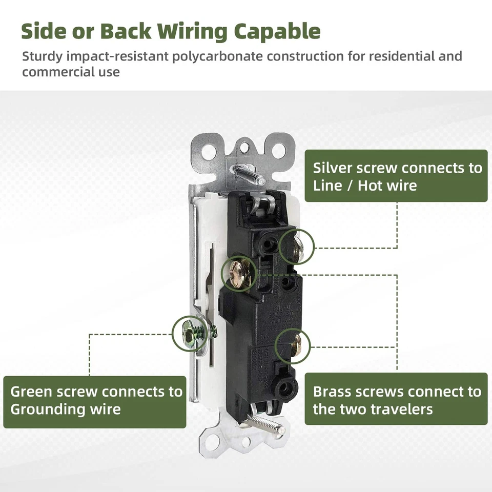 Paquete de 10 interruptores de luz basculante de paleta decorativa grado residencial, 15A 120V/277V Foto 4 de 4