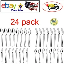 24 Pack Cutlery Dinner Forks and Spoons Stainless Steel Salad Party Table Set