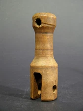 19th Century Wooden Shaker Style Loom Pulley, Worn, Lacking Wheel, 6 1/4"