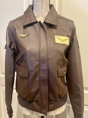 Marvel Avengers Captain Marvel Faux Leather Bomber Jacket Cosplay NWT Size  Med