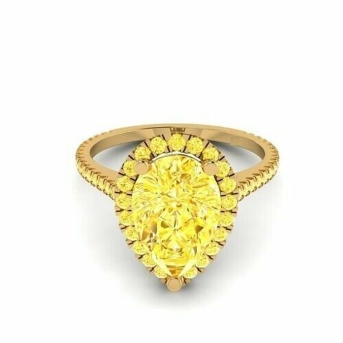 3.20 Ct Pear Cut Lab-Created Canary Diamond Wedding Ring 14K Yellow Gold Finish - Picture 2 of 3