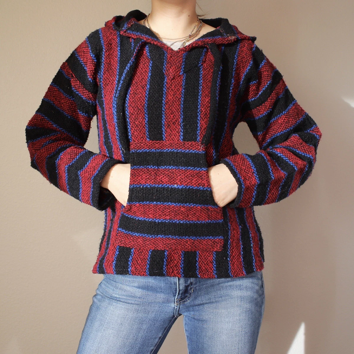 Baja Hoodie Pullover Sweater Womens Small Red Black Blanket Drug Rug Soft  Lining | eBay