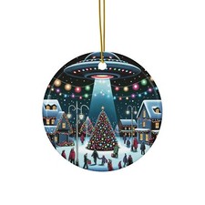 UFO at Christmas Ceramic Ornament