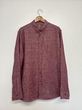 MARKS AND SPENCER RED MIX PURE LINEN LONG SLEEVE SLIM FIT SHIRT XL