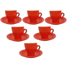 Lorren Home Porcelain Espresso Cups and Saucers, 3 Oz, Red, Set of 6
