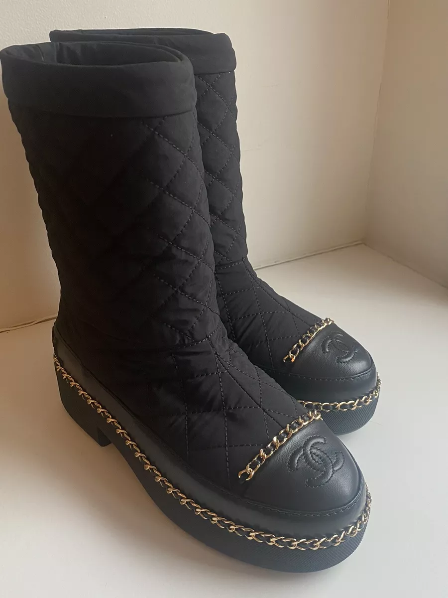 Authentic New CHANEL Logo Apres Ski Winter Boots - Size 36