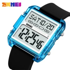 SKMEI Men Boys Silicone Square Outdoor Sport Waterproof LED Digital Wristwatches
