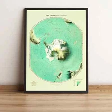 Antarctica Map, Antarctica 2D Relief Map, Antarctica Vintage Map - 2D Flat Print
