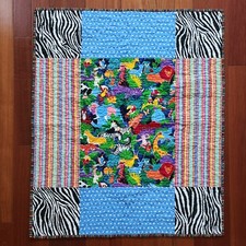 Jungle Animal Panda Bear Monkey Giraffe Bird Baby Quilt Blanket 38x32 by Laraine