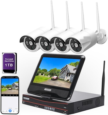 Camara De Vigilancia Inalambrica Con Pantalla 10.1'' Sistema Vision Nocturna NEW