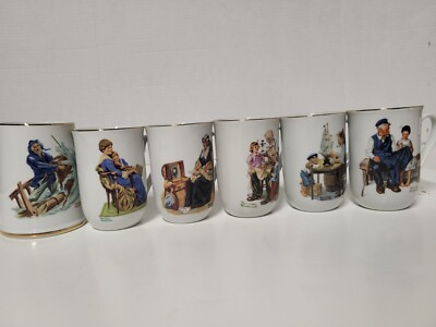 Lot 6 MINT Condition Variety Norman Rockwell Museum Collection Coffee Cups Mugs 