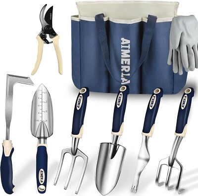 9-piece heavy-duty gardening tools set with non-slip rubber grips, large garden