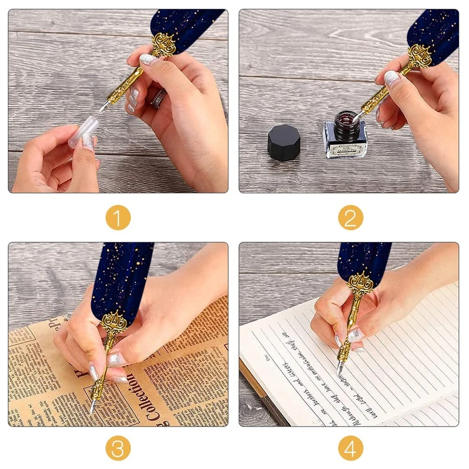 Schreibfeder Notizblock Set Vintage Kalligraphie Foreverup Federkiel-Set Dip Pen - Bild 4 von 4