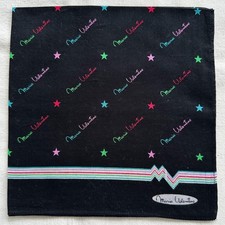 Vintage Handkerchief Black Cotton Monogrammed Pattern Classic Pocket Square 16"