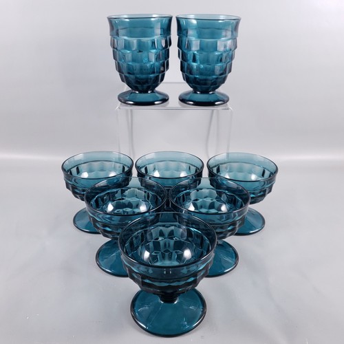 Vintage INDIANA COLONY WHITEHALL RIVIERA BLAU Würfel Champagner Becher Glas SET - Bild 1 von 14