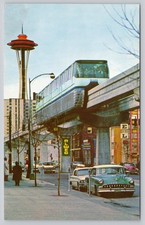 Vintage Seattle Monorail & Space Needle Postcard C.P. Johnston 1960s Unused