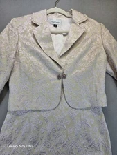 Oleg Cassini Brocade Jacquard 2-Piece Dress Set 8 Jacket & Sheath Mother Bride