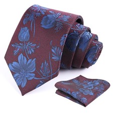 Mens 3.35inches Large Floral Pattern Necktie and Printed 159-maroon navy