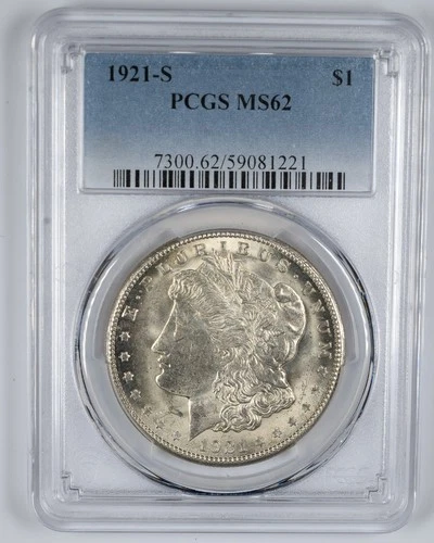 Certified 1921-S Morgan Silver Dollar PCGS MS62 $1