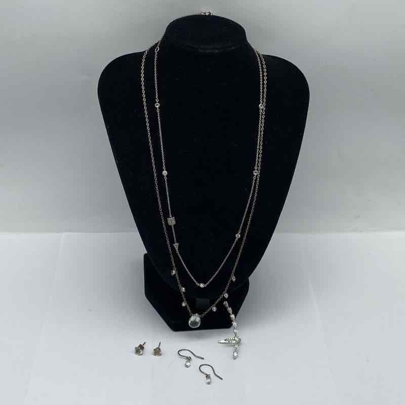 Sterling Silver 925 Clear Glass Jewelry Lot 5pc Necklaces Earrings Ear Crawler