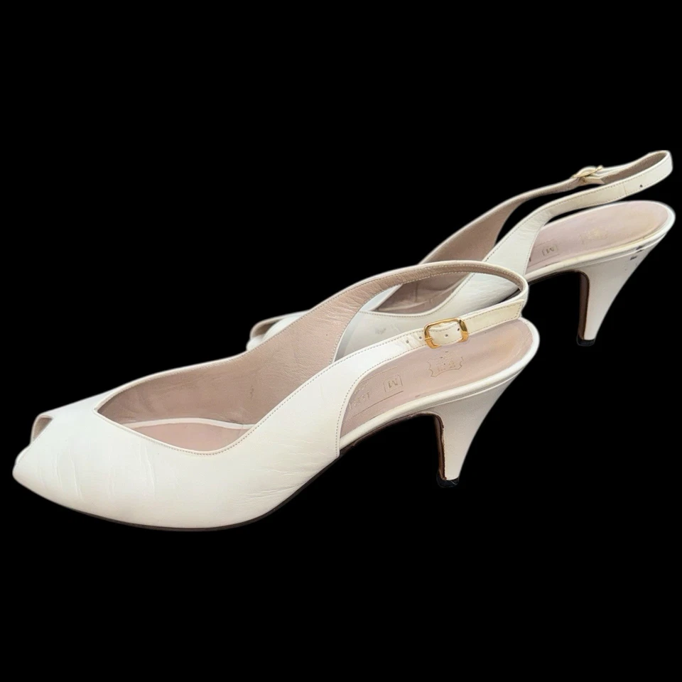 Precioso tacón de cuero italiano blanco vintage de los años 70 Bruno Magli talla 8,5 Foto 2 de 4