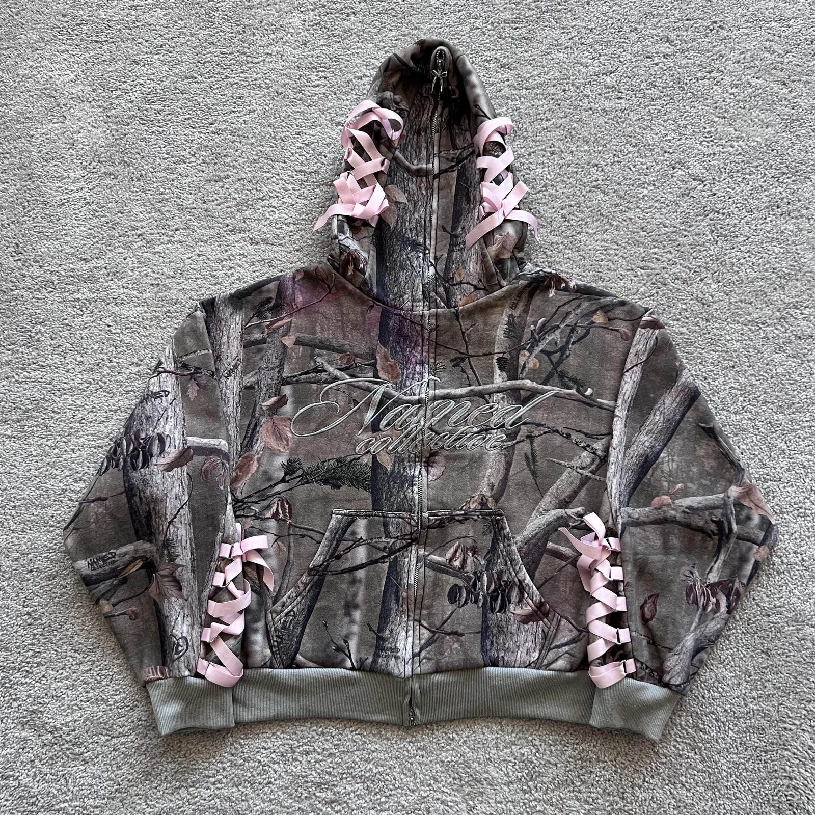 Named Collective Forbidden Camouflage Full Zip Jacket Womens S/M Pink Ribbon