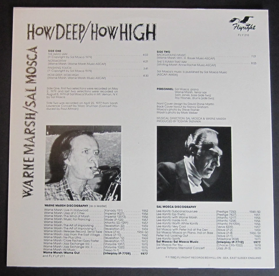 lp vinyl records Warne Marsh / Sal Mosca : How Deep / How High - Image 2 of 4