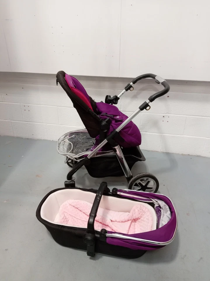 Silver Cross 2-in-1 Pram and Pushchair Bundle Purple and Black Used - Image 2 of 4