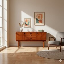 Buffet Bas Vintage Teck Volets Tiroirs Design Europe du Nord Années 60